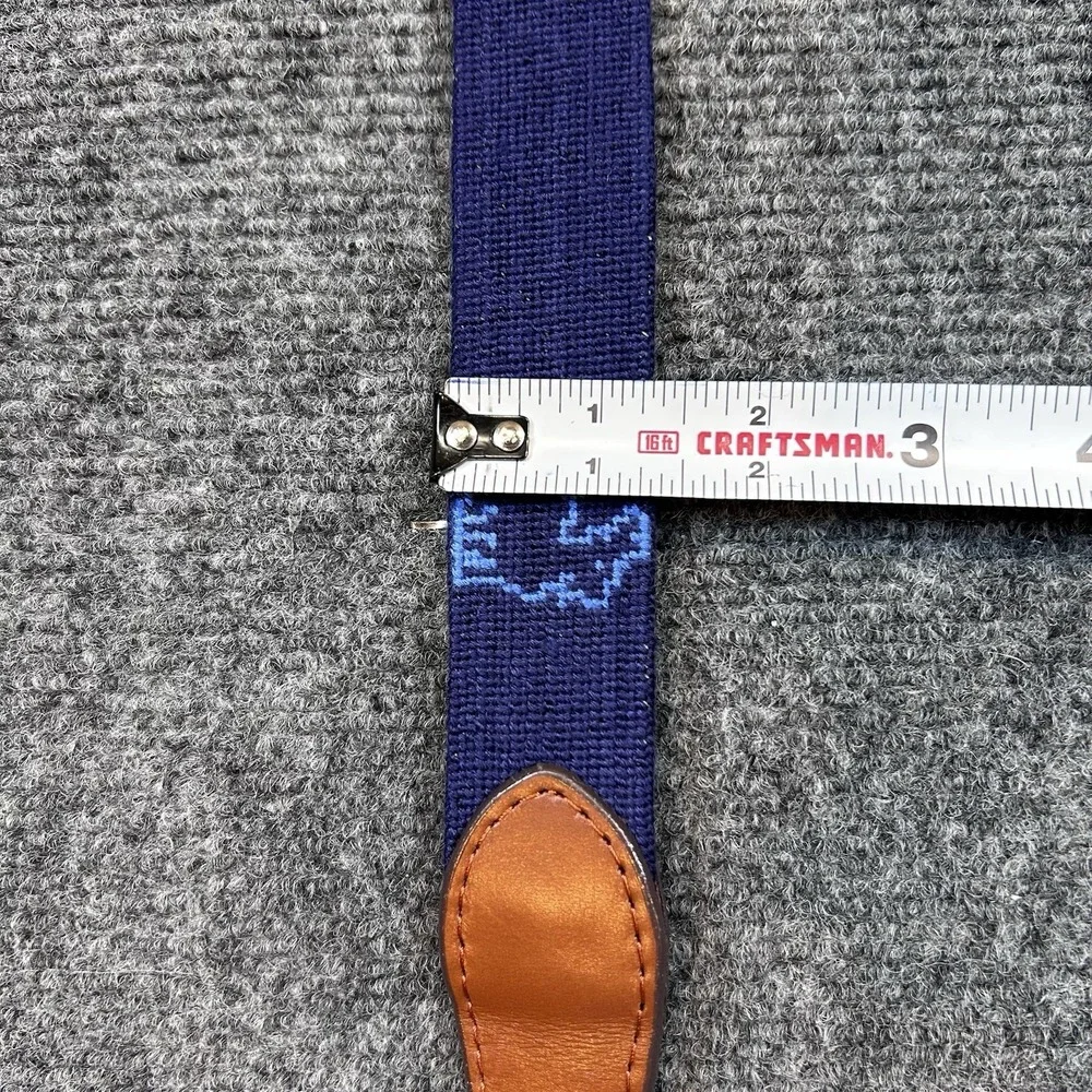 Smathers & Branson needlepoint belt 38 Navy Blue Mountain Goat Ram USA Made